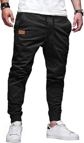 Mens Casual Joggers Pants - Cotton Drawstring Chino Cargo